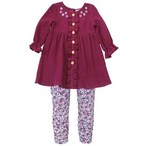 ~NWT~ Blueberi Boulevard-Toddler Girls Ruffle Top & Floral Leggings 2 Pc